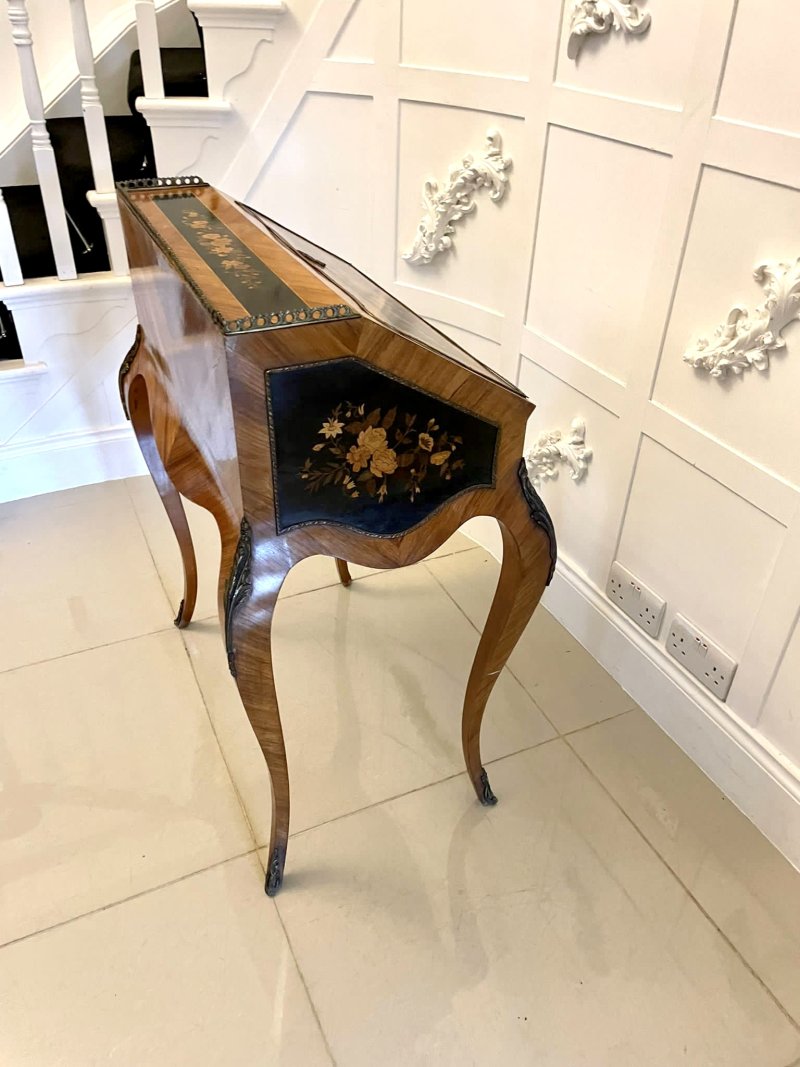 Antique Victorian Quality Satinwood Freestanding Marquetry Inlaid French Bureau - Image 7